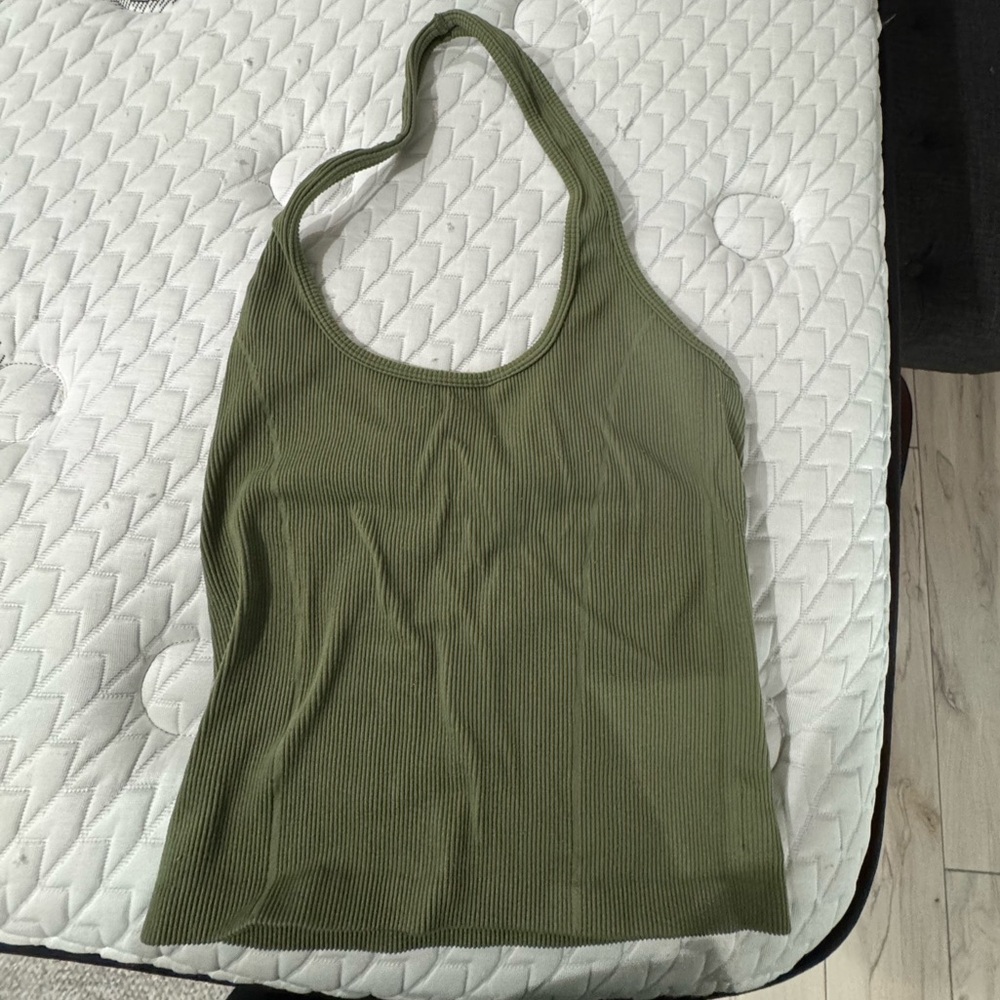 Olive Green Ribbed Tank Halter Crop Top